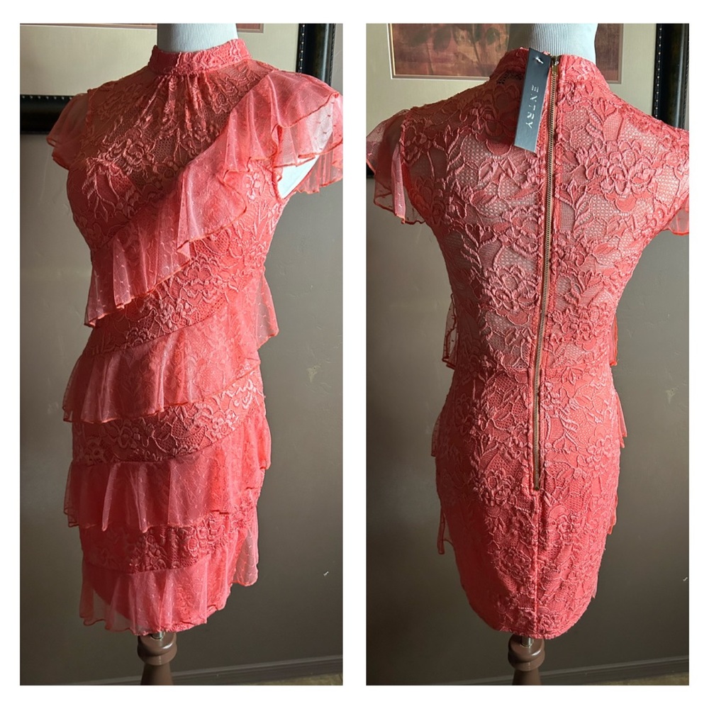 Lace Coral Special Occasion Mini Dress NWT